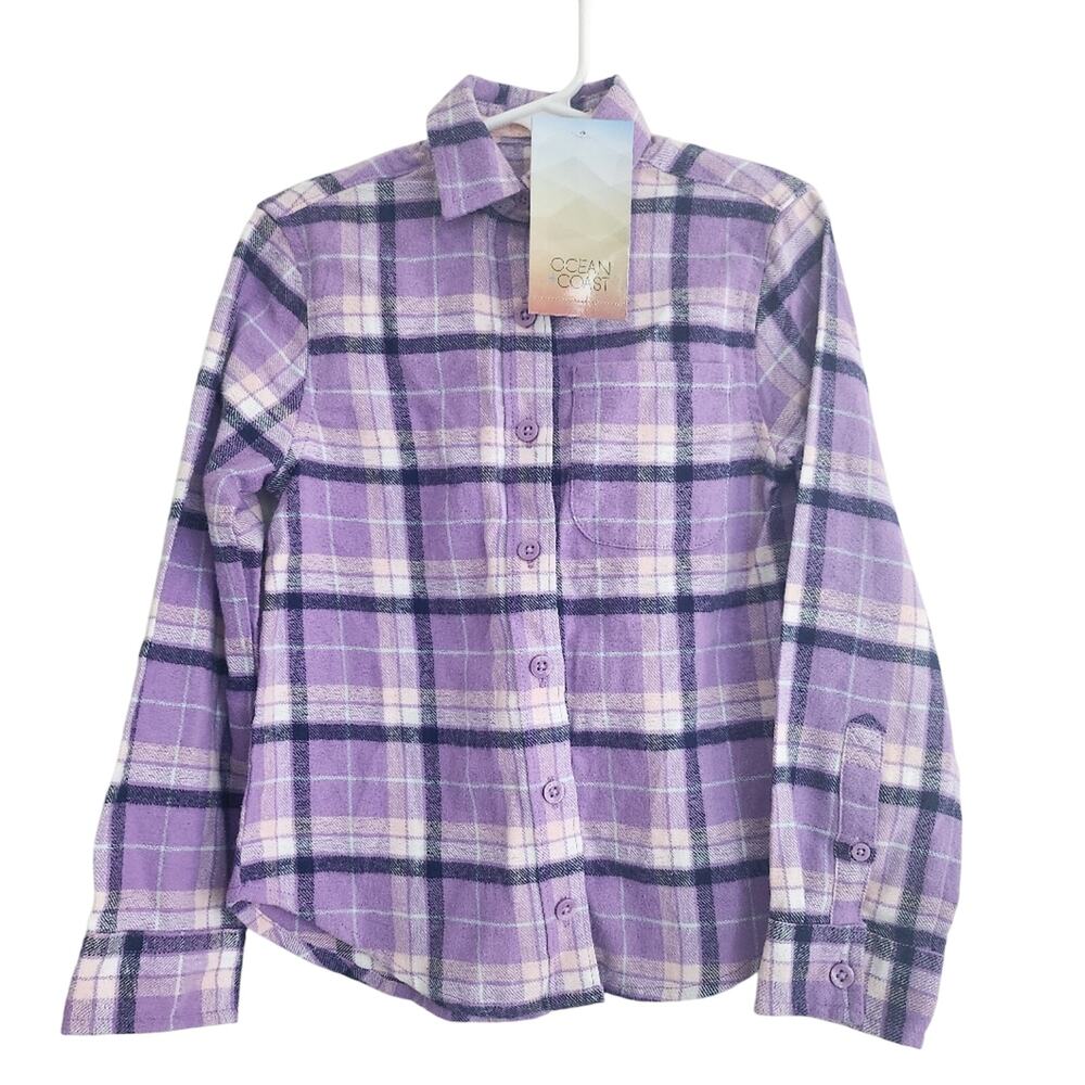 5 New purple plaid button down shirt
